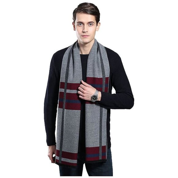 Mens Scarf Winter Fashion Grey/Red Plaid